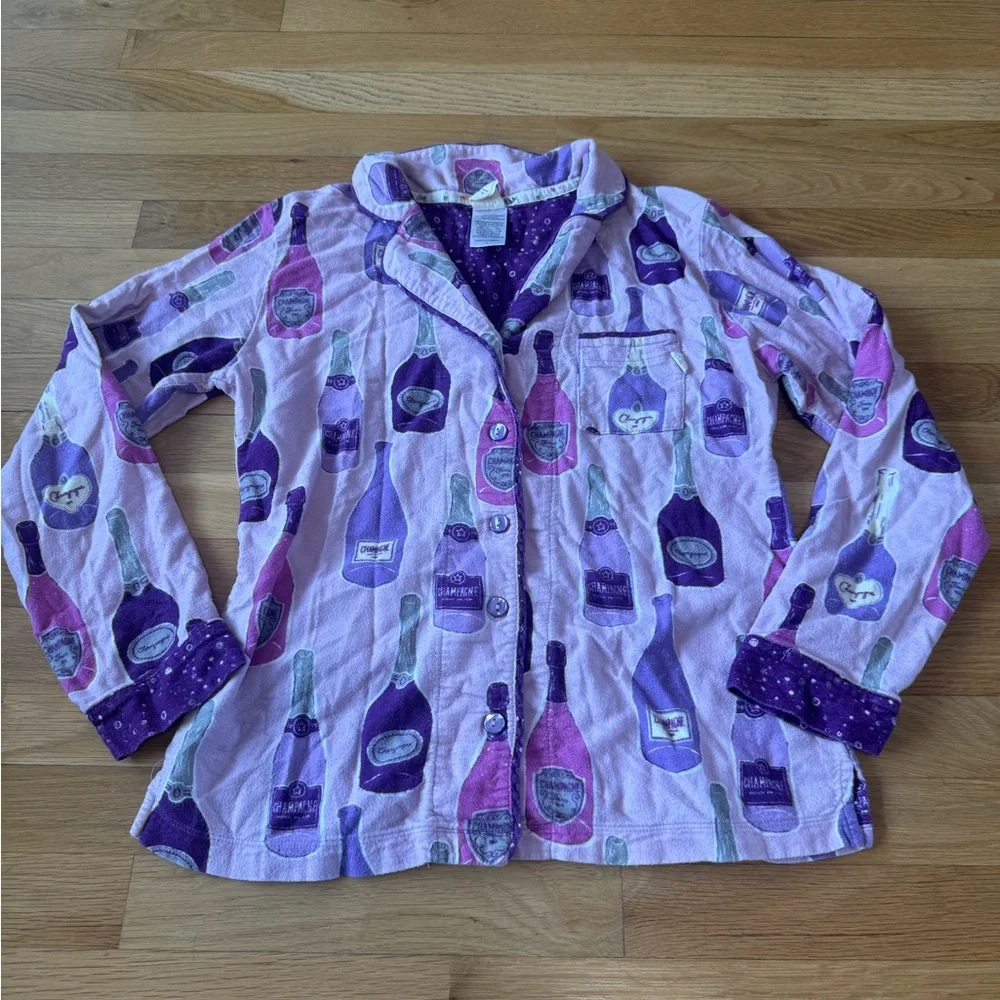 Munki Munki Ladies Flannel Champagne Bottle Festive PJ Top Purple Women's Small - Picture 6 of 11